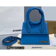 Jacquemus Le Chiquito Noeud Flexible Handle Small Bag Suede Blue