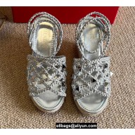 Valentino Roman Stud Macrome Espadrille Wedge Sandals Silver 2022