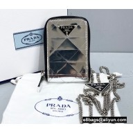 Prada Brushed Leather Triangle Motif Pouch Bag 2TL441 Silver 2022