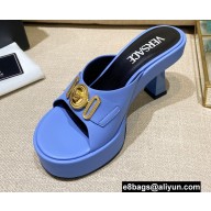 Versace Icon Crysatl Medusa Medallion Heel Mules Leather Light Blue 2022