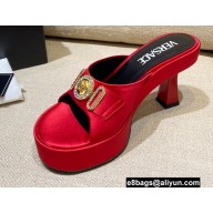 Versace Icon Crysatl Medusa Medallion Heel Mules Satin Red 2022
