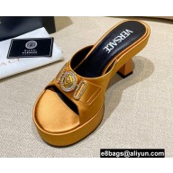 Versace Icon Crysatl Medusa Medallion Heel Mules Satin Gold 2022