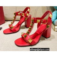 Valentino Heel 9cm Roman Stud Calfskin sandals Red 2022