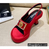 Versace Icon Medusa Medallion Heel Slingback Satin Red 2022