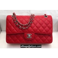 Chanel Medium Classic Flap Handbag A01112 in Caviar Leather with Edge Stitching Red/Silver