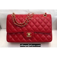 Chanel Medium Classic Flap Handbag A01112 in Caviar Leather with Edge Stitching Red/Gold