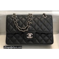 Chanel New Small Classic Flap Handbag A01113 in Caviar Leather with Edge Stitching Black/Silver