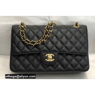 Chanel Medium Classic Flap Handbag A01112 in Caviar Leather with Edge Stitching and Black Lining Black/Gold