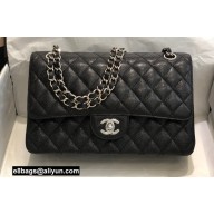 Chanel Medium Classic Flap Handbag A01112 in Caviar Leather with Edge Stitching Black/Silver