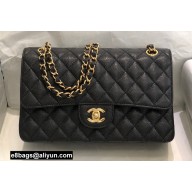 Chanel Medium Classic Flap Handbag A01112 in Caviar Leather with Edge Stitching Black/Gold