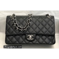 Chanel New Medium Classic Flap Handbag in Caviar Leather Black/Silver