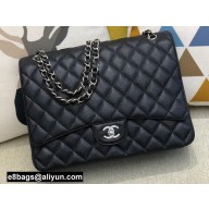 Chanel Maxi Classic Flap Handbag A58601 in Caviar Leather with Edge Stitching Black/Silver
