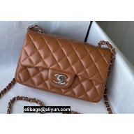 Chanel Mini Classic Flap Handbag A69900 in Lambskin Caramel/Silver