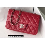 Chanel Mini Classic Flap Handbag A69900 in Lambskin Red/Silver