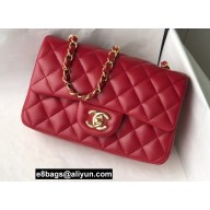 Chanel Mini Classic Flap Handbag A69900 in Lambskin Red/Gold