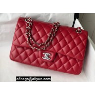 Chanel Medium Classic Flap Handbag A01112 in Lambskin Red/Silver