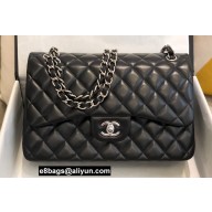 Chanel Large/Jumbo Classic Flap Handbag A58600 in Lambskin Black/Silver