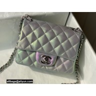Chanel Mini Classic Flap Handbag A35200 in Lambskin Rainbow Pearl Silver