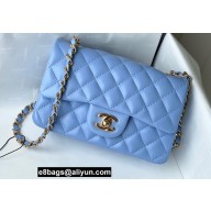Chanel Mini Classic Flap Handbag A69900 in Lambskin Sky Blue/Gold