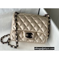 Chanel Mini Classic Flap Handbag A35200 in Lambskin Metallic Gold with Black Hardware