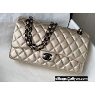 Chanel Medium Classic Flap Handbag A01112 in Lambskin Metallic Gold with Black Hardware
