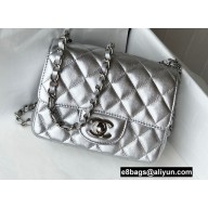 Chanel Mini Classic Flap Handbag A35200 in Lambskin Metallic Silver