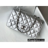 Chanel Mini Classic Flap Handbag A69900 in Lambskin Metallic Silver