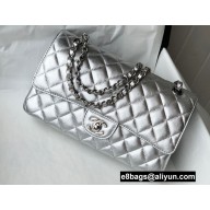 Chanel Medium Classic Flap Handbag A01112 in Lambskin Metallic Silver