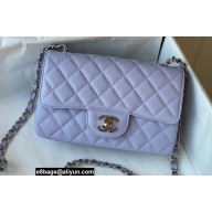 Chanel Small Classic Flap Handbag A01116 in Caviar Leather with Edge Stitching Lavender/Silver