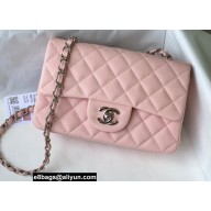 Chanel Small Classic Flap Handbag A01116 in Caviar Leather Nude Pink/Silver