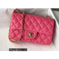 Chanel Small Classic Flap Handbag A01116 in Caviar Leather Fuchsia/Gold