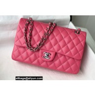 Chanel Medium Classic Flap Handbag A01112 in Caviar Leather Fuchsia/Silver