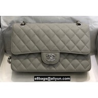 Chanel Medium Classic Flap Handbag A01112 in Caviar Leather with Edge Stitching Smoky Gray/Silver