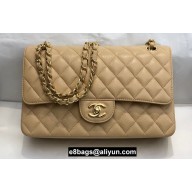 Chanel Medium Classic Flap Handbag A01112 in Caviar Leather with Edge Stitching Beige/Gold