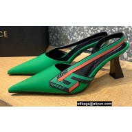Versace Heel 7cm La Greca Signature Slingback Pumps Green 2022