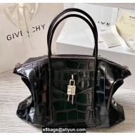Givenchy Medium Antigona Soft Lock Bag in Smooth Leather Crocodile Effect Black