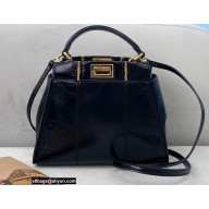 Fendi Peekaboo Iconic Mini Bag in Vintage Effect Lambskin Black