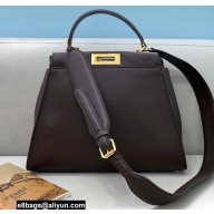 Fendi Peekaboo Iconic Medium Bag in Leather Coffee with Stripe Lining