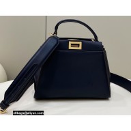 Fendi Peekaboo Iconic Mini Bag Dark Blue in Calfskin Leather with FF Lining