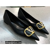 Valentino Crystal VLogo Signature Calfskin Ballet Flats Black