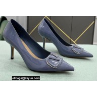 Valentino Heel 8cm VLogo Signature Calfskin Pumps Patent Dusty Blue