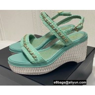 Chanel Chain Platform Sandals Tweed Green 2022