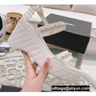 Chanel Chain Platform Sandals Patent White 2022