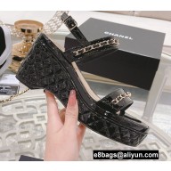 Chanel Chain Platform Sandals Patent Black 2022