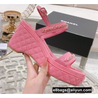 Chanel Chain Platform Sandals Patent Pink 2022