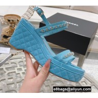 Chanel Chain Platform Sandals Patent Blue 2022