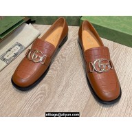 Gucci Heel 2.5cm Croco Pattern Loafers with Double G Brown 2022