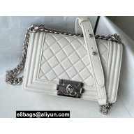 Chanel Small LE BOY Handbag A67085 in Caviar Leather White/Shine Silver