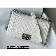 Chanel Medium LE BOY Handbag A67086 in Caviar Leather White/Shine Silver