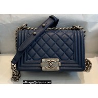Chanel Small LE BOY Handbag A67085 in Caviar Leather Navy Blue/Aged Silver